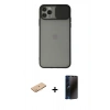 MARSİLYAN™- iPhone 11 Pro Max Kılıf Vadi Çizgi - Siyah 3D Antistatik Hayalet Cam Ekran Koruyucu + Renkli Kamera Lens Koruma Cam - TU