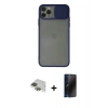 MARSİLYAN™- iPhone 11 Pro Max Kılıf Vadi Çizgi - Siyah 3D Antistatik Hayalet Cam Ekran Koruyucu + Pers Alüminyum Kamera Lens - YL