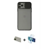 MARSİLYAN™- iPhone 11 Pro Max Kılıf Vadi Çizgi - Siyah 3D Antistatik Seramik Nano Ekran Koruyucu + Rainbow Kamera Lens Koruma Cam - YL