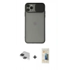 MARSİLYAN™- iPhone 11 Pro Max Kılıf Vadi Çizgi - Siyah 6D Mat Seramik Hayalet Nano Ekran Koruyucu + Pers Alüminyum Kamera Lens - SH