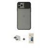 MARSİLYAN™- iPhone 11 Pro Max Kılıf Vadi Çizgi - Siyah 6D Mat Seramik Hayalet Nano Ekran Koruyucu + Yeşil Pers Alüminyum Kamera Lens