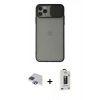 MARSİLYAN™- iPhone 11 Pro Max Kılıf Vadi Çizgi - Siyah Bilvis Hayalet Cam Ekran Koruyucu + Pers Alüminyum Kamera Lens - LT