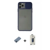 MARSİLYAN™- iPhone 11 Pro Max Kılıf Vadi Çizgi - Siyah Bilvis Hayalet Cam Ekran Koruyucu + Metal Kamera Lens Koruma Cam - MI
