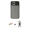 MARSİLYAN™- iPhone 11 Pro Max Kılıf Vadi Çizgi - Siyah Bilvis Hayalet Cam Ekran Koruyucu + Renkli Kamera Lens Koruma Cam - MI
