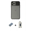 MARSİLYAN™- iPhone 11 Pro Max Kılıf Vadi Çizgi - Siyah Bilvis Hayalet Cam Ekran Koruyucu + Metal Kamera Lens Koruma Cam - AKYL