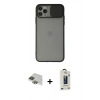 MARSİLYAN™- iPhone 11 Pro Max Kılıf Vadi Çizgi - Siyah Bilvis Hayalet Cam Ekran Koruyucu + Pers Alüminyum Kamera Lens - YL