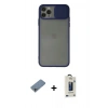 MARSİLYAN™- iPhone 11 Pro Max Kılıf Vadi Çizgi - Siyah Bilvis Hayalet Cam Ekran Koruyucu + Sierra Blue Shine Kamera Lens Koruma Cam