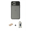 MARSİLYAN™- iPhone 11 Pro Max Kılıf Vadi Çizgi - Siyah Bilvis Hayalet Cam Ekran Koruyucu + Renkli Kamera Lens Koruma Cam - TU