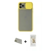 MARSİLYAN™- iPhone 11 Pro Max Kılıf Vadi Çizgi - Siyah Mat Seramik Nano Ekran Koruyucu + Gold Rainbow Kamera Lens Koruma Cam