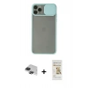 MARSİLYAN™- iPhone 11 Pro Max Kılıf Vadi Çizgi - Siyah Mat Seramik Nano Ekran Koruyucu + Pers Alüminyum Kamera Lens - SH