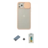MARSİLYAN™- iPhone 11 Pro Max Kılıf Vadi Çizgi - Siyah Polymer Nano Ekran Koruyucu + Gold Metal Kamera Lens Koruma Cam
