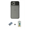 MARSİLYAN™- iPhone 11 Pro Max Kılıf Vadi Çizgi - Siyah Polymer Nano Ekran Koruyucu + Gold Metal Kamera Lens Koruma Cam