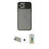 MARSİLYAN™- iPhone 11 Pro Max Kılıf Vadi Çizgi - Siyah Polymer Nano Ekran Koruyucu + Rainbow Kamera Lens Koruma Cam - GD