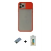 MARSİLYAN™- iPhone 11 Pro Max Kılıf Vadi Çizgi - Siyah Polymer Nano Ekran Koruyucu + Gold Shine Kamera Lens Koruma Cam