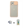 MARSİLYAN™- iPhone 11 Pro Max Kılıf Vadi Çizgi - Siyah Polymer Nano Ekran Koruyucu + Lacivert Pers Alüminyum Kamera Lens
