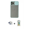 MARSİLYAN™- iPhone 11 Pro Max Kılıf Vadi Çizgi - Siyah Polymer Nano Ekran Koruyucu + Lacivert Pers Alüminyum Kamera Lens