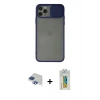 MARSİLYAN™- iPhone 11 Pro Max Kılıf Vadi Çizgi - Siyah Polymer Nano Ekran Koruyucu + Lacivert Pers Alüminyum Kamera Lens