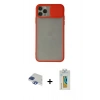 MARSİLYAN™- iPhone 11 Pro Max Kılıf Vadi Çizgi - Siyah Polymer Nano Ekran Koruyucu + Lacivert Pers Alüminyum Kamera Lens