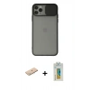 MARSİLYAN™- iPhone 11 Pro Max Kılıf Vadi Çizgi - Siyah Polymer Nano Ekran Koruyucu + Mavi Renkli Kamera Lens Koruma Cam