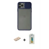 MARSİLYAN™- iPhone 11 Pro Max Kılıf Vadi Çizgi - Siyah Polymer Nano Ekran Koruyucu + Mavi Renkli Kamera Lens Koruma Cam