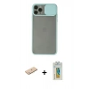 MARSİLYAN™- iPhone 11 Pro Max Kılıf Vadi Çizgi - Siyah Polymer Nano Ekran Koruyucu + Mavi Renkli Kamera Lens Koruma Cam