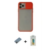 MARSİLYAN™- iPhone 11 Pro Max Kılıf Vadi Çizgi - Siyah Polymer Nano Ekran Koruyucu + Metal Kamera Lens Koruma Cam - SH