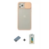MARSİLYAN™- iPhone 11 Pro Max Kılıf Vadi Çizgi - Siyah Polymer Nano Ekran Koruyucu + Mor Metal Kamera Lens Koruma Cam