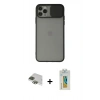 MARSİLYAN™- iPhone 11 Pro Max Kılıf Vadi Çizgi - Siyah Polymer Nano Ekran Koruyucu + Pers Alüminyum Kamera Lens - YL