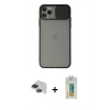 MARSİLYAN™- iPhone 11 Pro Max Kılıf Vadi Çizgi - Siyah Polymer Nano Ekran Koruyucu + Pers Alüminyum Kamera Lens - SH