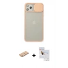 MARSİLYAN™- iPhone 11 Pro Max Kılıf Vadi Çizgi - Siyah Seramik Nano Ekran Koruyucu + Pembe Renkli Kamera Lens Koruma Cam
