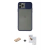 MARSİLYAN™- iPhone 11 Pro Max Kılıf Vadi Çizgi - Siyah Seramik Nano Ekran Koruyucu + Pembe Renkli Kamera Lens Koruma Cam