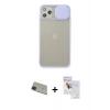 MARSİLYAN™- iPhone 11 Pro Max Kılıf Vadi Çizgi - Siyah Seramik Nano Ekran Koruyucu + Yeşil Rainbow Kamera Lens Koruma Cam
