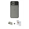MARSİLYAN™- iPhone 11 Pro Max Kılıf Vadi Çizgi - Siyah Seramik Nano Ekran Koruyucu + Yeşil Rainbow Kamera Lens Koruma Cam
