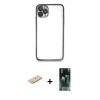 MARSİLYAN™- iPhone 11 Pro Max Kılıf Vadi Minimal - Şeffaf 360 Full Body Arka Koruyucu + Renkli Kamera Lens Koruma Cam - MI