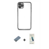 MARSİLYAN™- iPhone 11 Pro Max Kılıf Vadi Minimal - Şeffaf Pasifik Cam Ekran Koruyucu + Shine Kamera Lens Koruma Cam - GS
