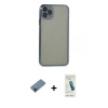 MARSİLYAN™- iPhone 11 Pro Max Kılıf Vadi Minimal - Şeffaf Pasifik Cam Ekran Koruyucu + Mavi Metal Kamera Lens Koruma Cam