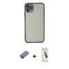 MARSİLYAN™- iPhone 11 Pro Max Kılıf Vadi Minimal - Şeffaf Pasifik Cam Ekran Koruyucu + Mavi Metal Kamera Lens Koruma Cam