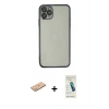 MARSİLYAN™- iPhone 11 Pro Max Kılıf Vadi Minimal - Şeffaf Pasifik Cam Ekran Koruyucu + Renkli Kamera Lens Koruma Cam - PE