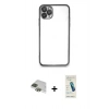 MARSİLYAN™- iPhone 11 Pro Max Kılıf Vadi Minimal - Şeffaf Pasifik Cam Ekran Koruyucu + Pers Alüminyum Kamera Lens - YL