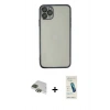 MARSİLYAN™- iPhone 11 Pro Max Kılıf Vadi Minimal - Şeffaf Pasifik Cam Ekran Koruyucu + Pers Alüminyum Kamera Lens - YL