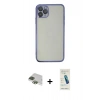 MARSİLYAN™- iPhone 11 Pro Max Kılıf Vadi Minimal - Şeffaf Pasifik Cam Ekran Koruyucu + Pers Alüminyum Kamera Lens - YL