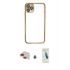 MARSİLYAN™- iPhone 11 Pro Max Kılıf Vadi Minimal - Şeffaf Pasifik Cam Ekran Koruyucu + Pers Alüminyum Kamera Lens - KI