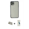 MARSİLYAN™- iPhone 11 Pro Max Kılıf Vadi Minimal - Şeffaf Pasifik Cam Ekran Koruyucu + Rainbow Kamera Lens Koruma Cam - GD