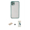 MARSİLYAN™- iPhone 11 Pro Max Kılıf Vadi Minimal - Şeffaf Pasifik Cam Ekran Koruyucu + Renkli Kamera Lens Koruma Cam - YL
