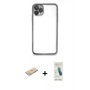 MARSİLYAN™- iPhone 11 Pro Max Kılıf Vadi Minimal - Şeffaf Pasifik Cam Ekran Koruyucu + Renkli Kamera Lens Koruma Cam - YL