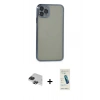 MARSİLYAN™- iPhone 11 Pro Max Kılıf Vadi Minimal - Şeffaf Pasifik Cam Ekran Koruyucu + Siyah Pers Alüminyum Kamera Lens