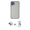 MARSİLYAN™- iPhone 11 Pro Max Kılıf Vadi Minimal - Şeffaf Pasifik Cam Ekran Koruyucu + Siyah Pers Alüminyum Kamera Lens