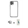 MARSİLYAN™- iPhone 11 Pro Max Kılıf Vadi Minimal - Şeffaf Pasifik Cam Ekran Koruyucu + Siyah Pers Alüminyum Kamera Lens