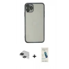 MARSİLYAN™- iPhone 11 Pro Max Kılıf Vadi Minimal - Şeffaf Pasifik Cam Ekran Koruyucu + Siyah Pers Alüminyum Kamera Lens