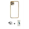 MARSİLYAN™- iPhone 11 Pro Max Kılıf Vadi Minimal - Şeffaf Pasifik Cam Ekran Koruyucu + Siyah Pers Alüminyum Kamera Lens